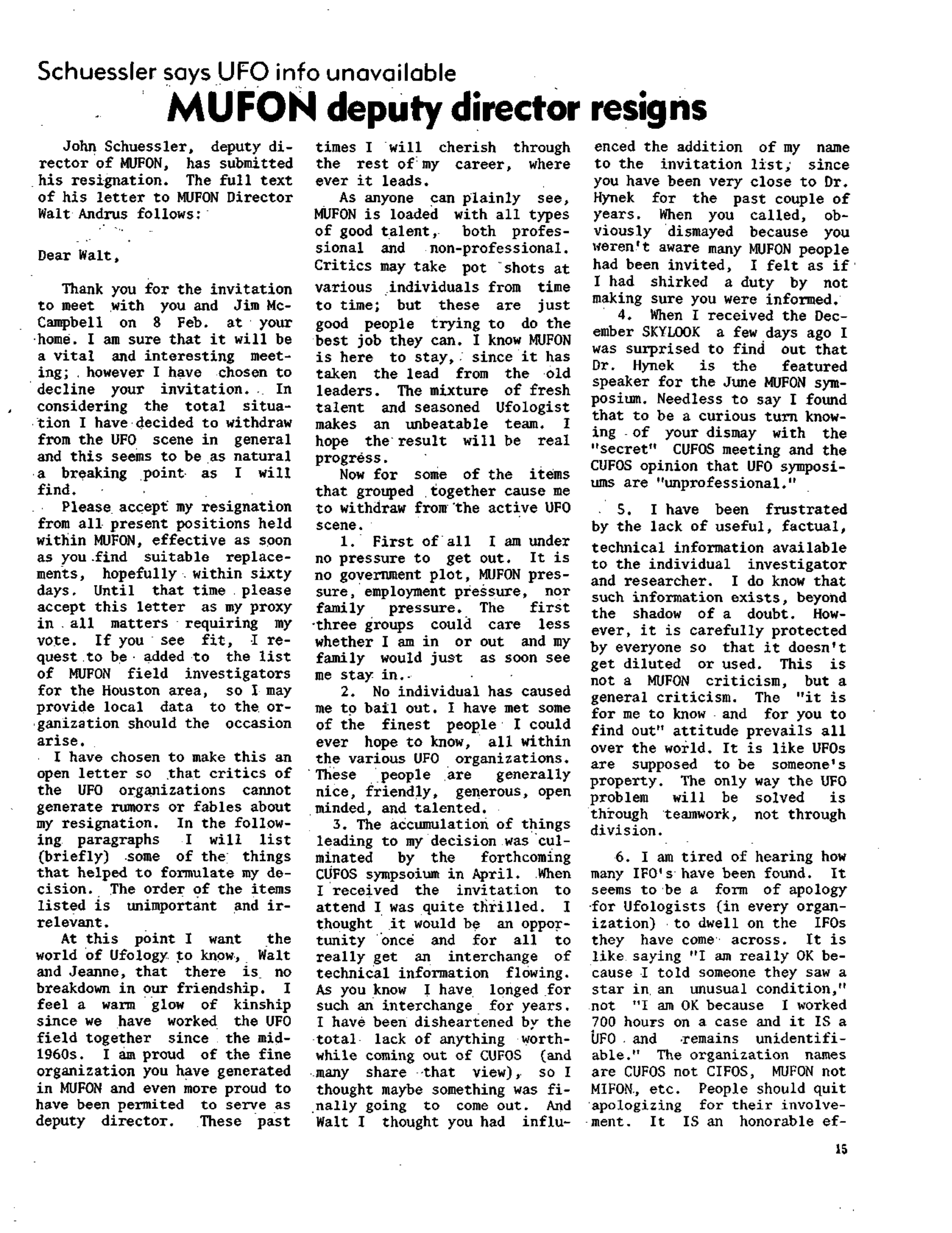 Mufon Ufo Journal 1976 2. February Skylook