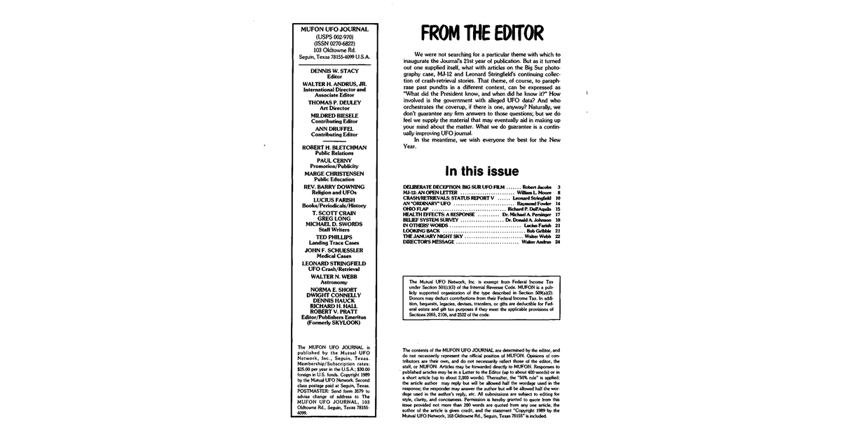 MUFON UFO Journal 1989 1. January
