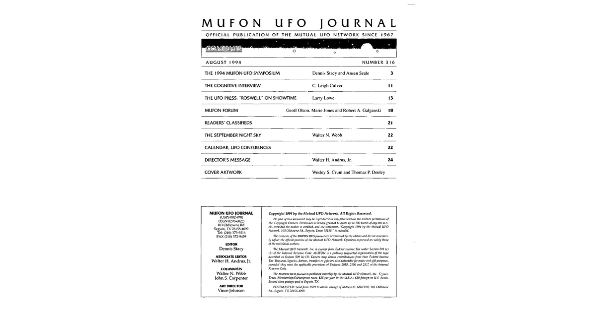 MUFON UFO Journal 1994 8. August
