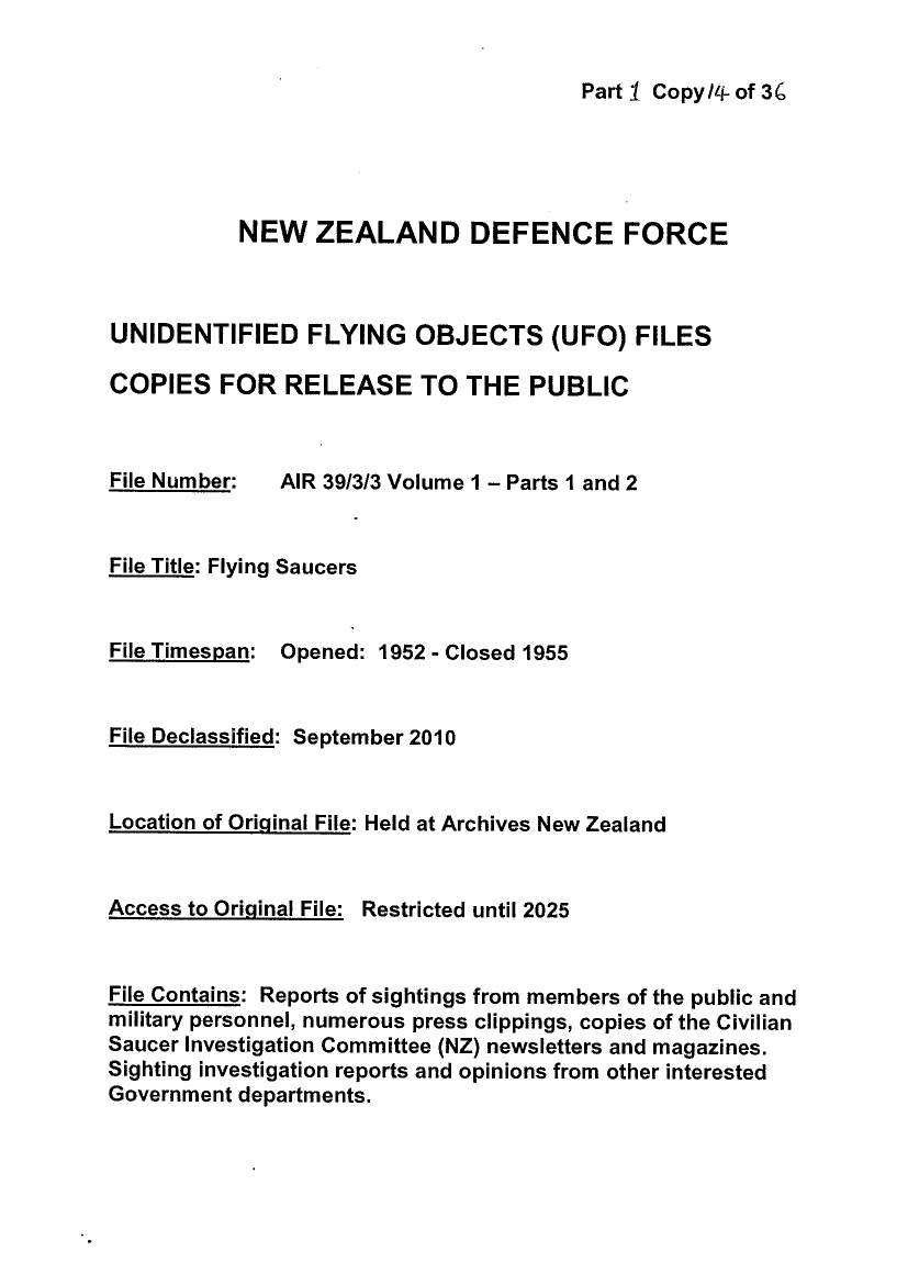 Patent New-Zealand-Defence-Force-UFO-Disclosure-1952-1955-445-pages — page 1