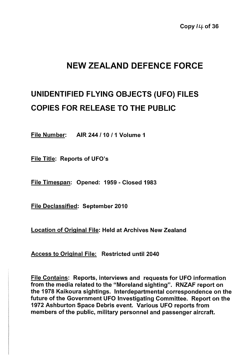 Patent New-Zealand-Defence-Force-UFO-Disclosure-1959-1983-225-pages — page 1