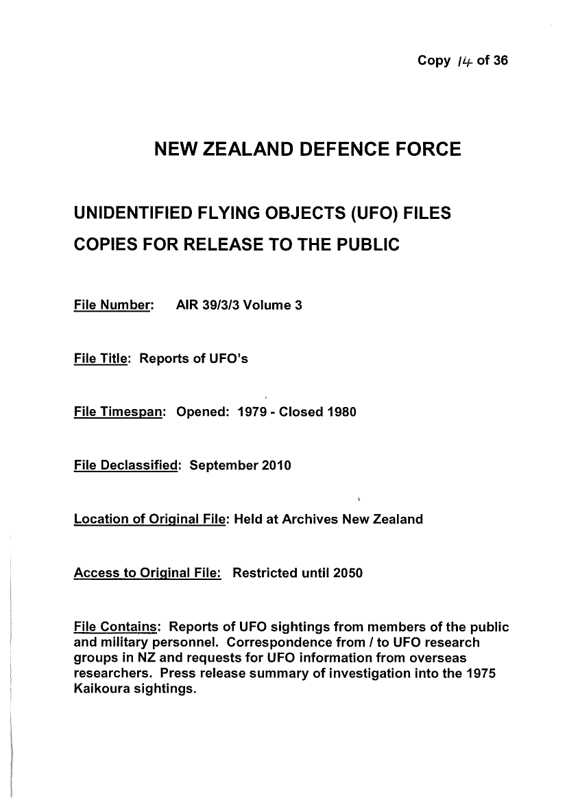 Patent New-Zealand-Defence-Force-UFO-Disclosure-1979-1980-119-pages — page 1