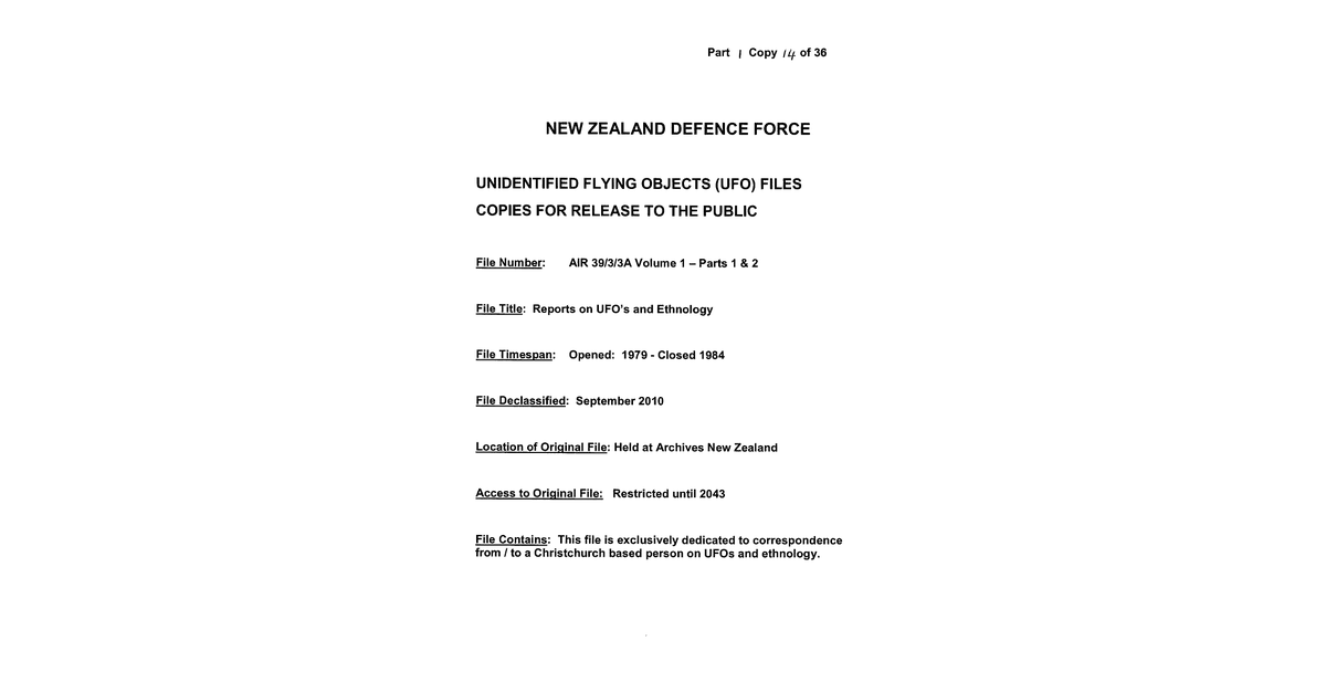 New Zealand Defence Force UFO Disclosure 1979 1984 248 Pages