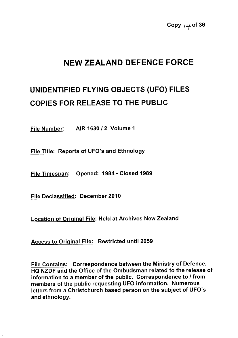 Patent New-Zealand-Defence-Force-UFO-Disclosure-1984-1998-133-pages — page 1