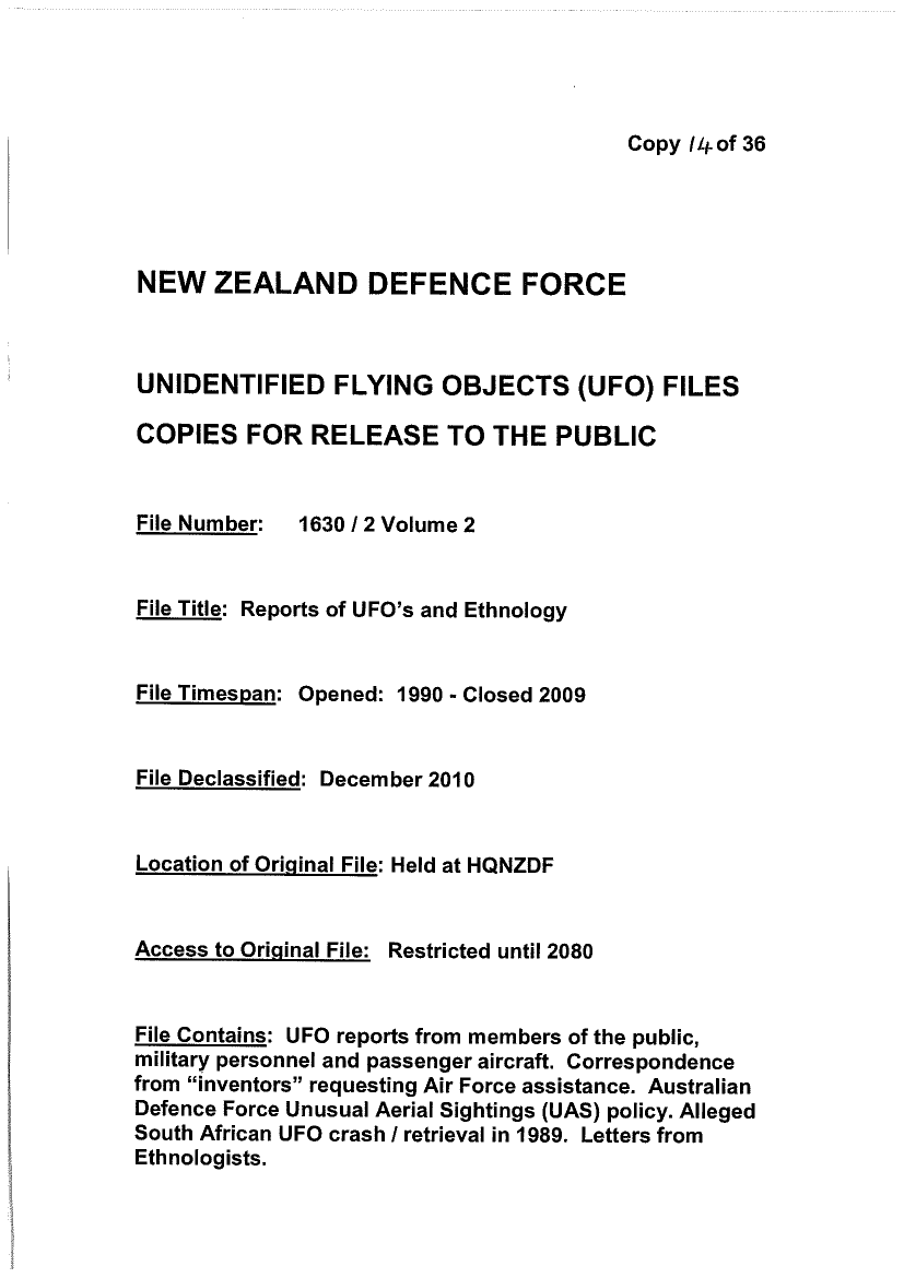 Patent New-Zealand-Defence-Force-UFO-Disclosure-1990-2009-153-pages — page 1