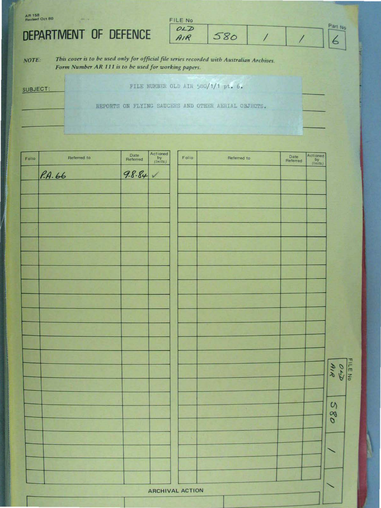 No. 11 — File A703 580/1/1 Part 6 (646545)