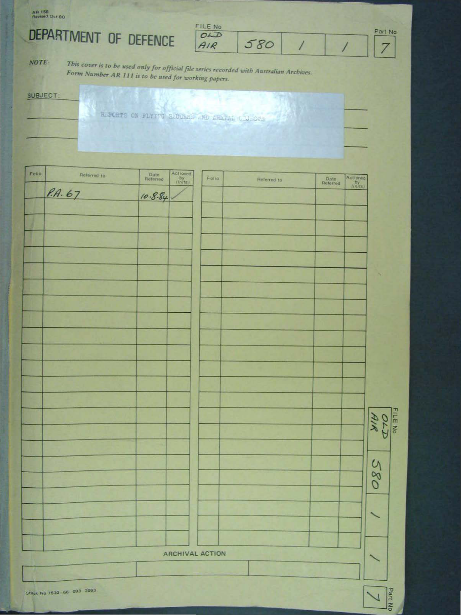 No. 12 — File A703 580/1/1 Part 7 (646548)