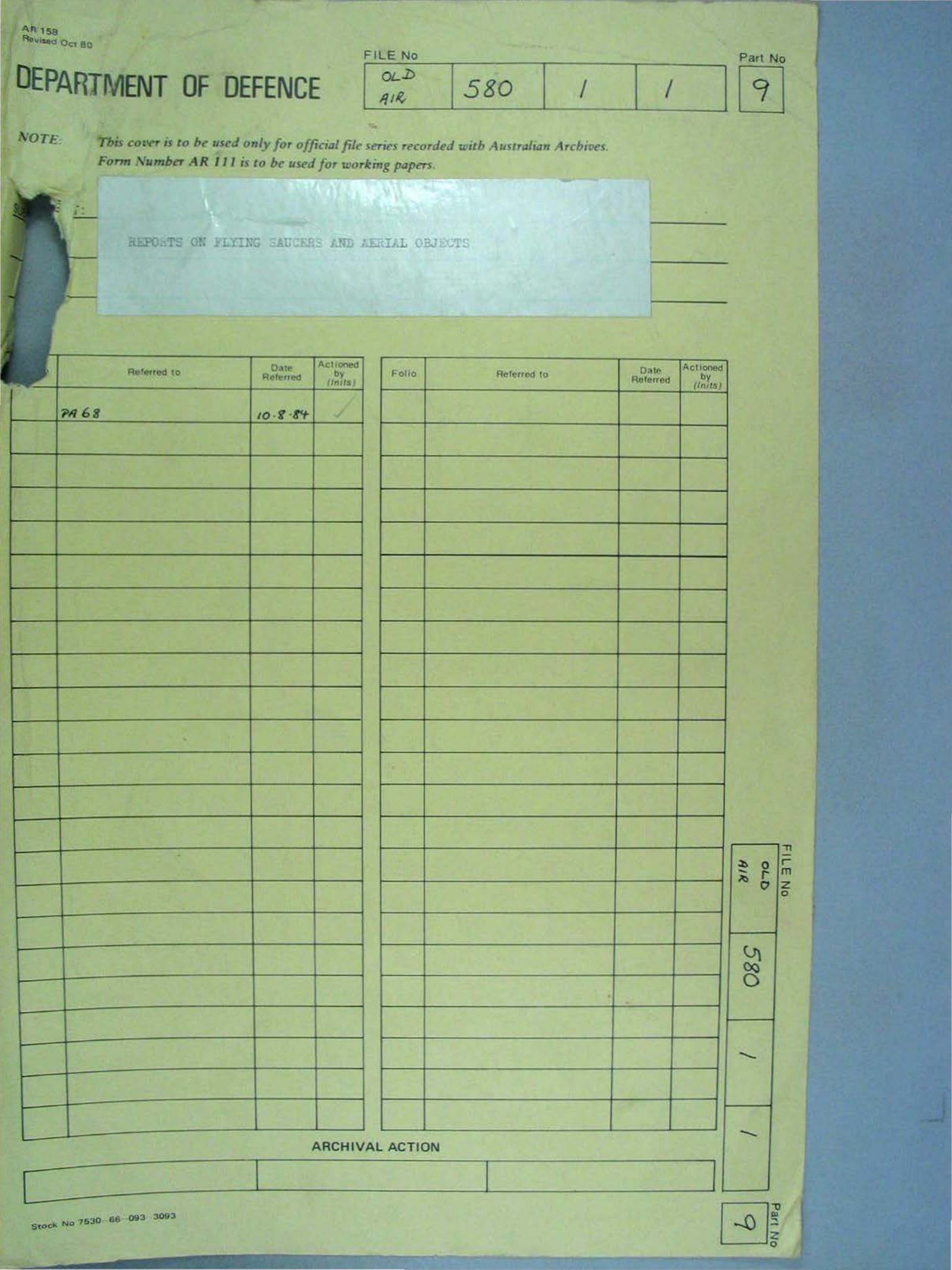 No. 14 — File A703 580/1/1 Part 9 (646554)