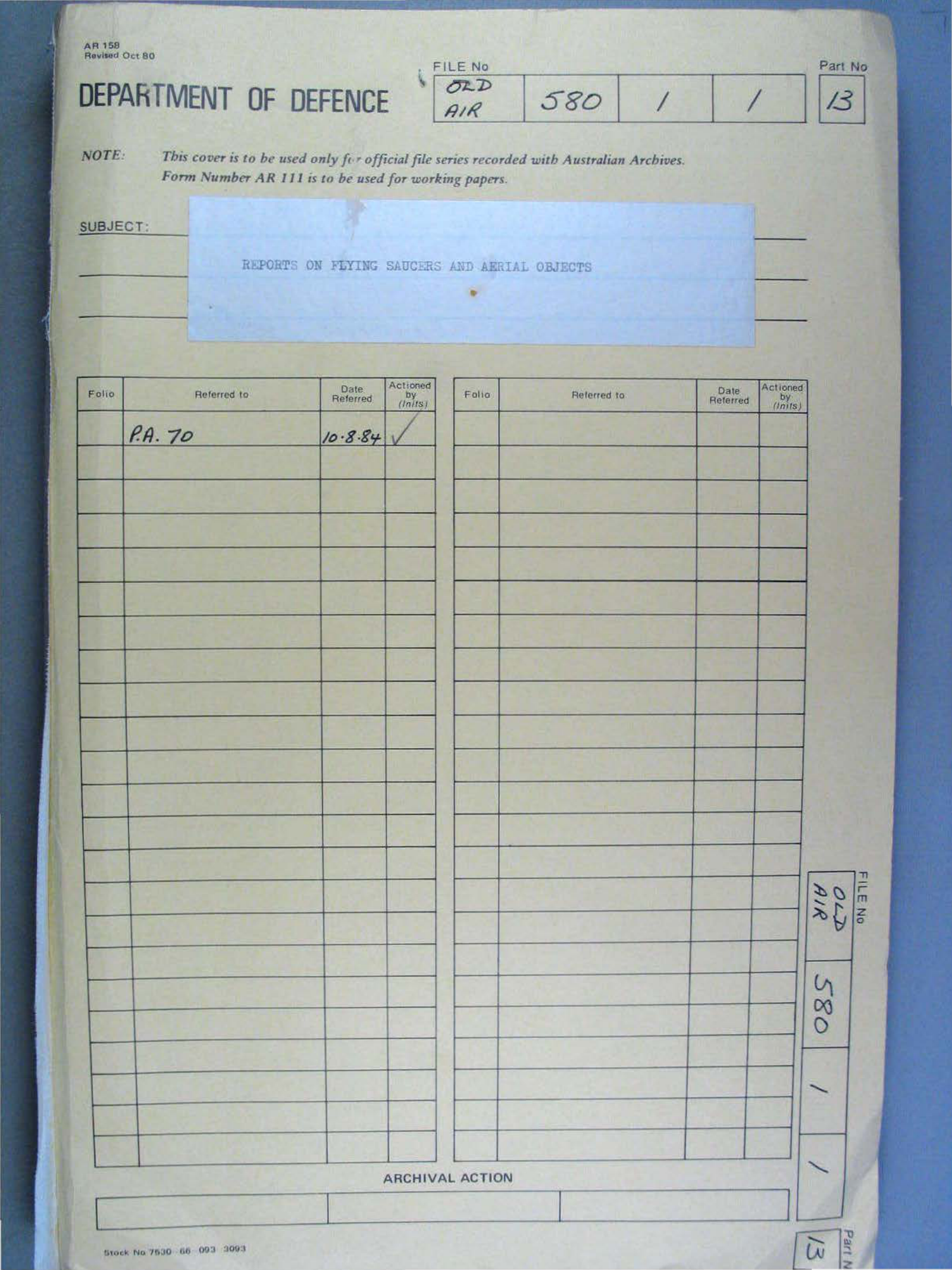 No. 17 — File A703 580/1/1 Part 13 (646562)