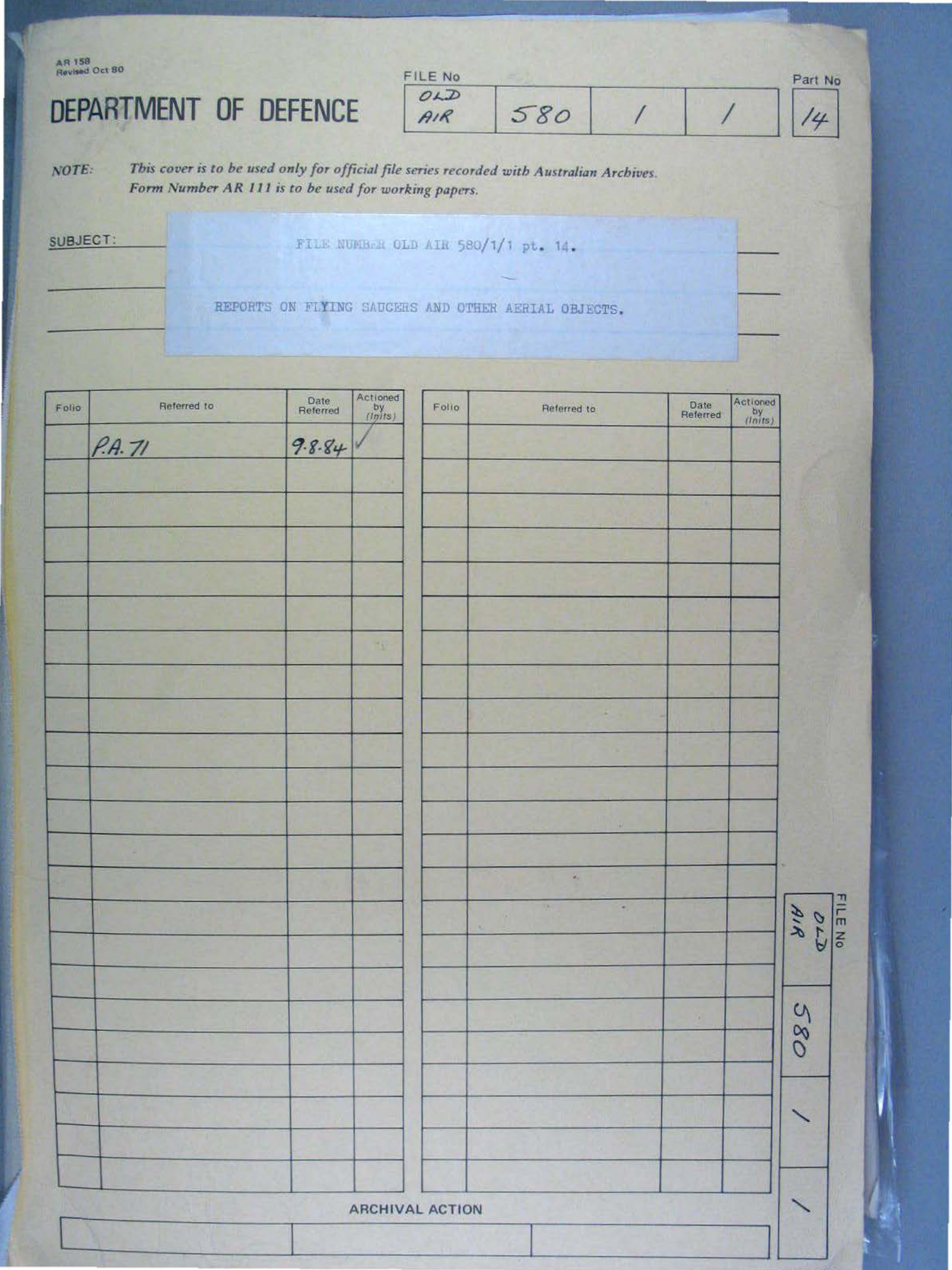No. 18 — File A703 580/1/1 Part 14 (646566)