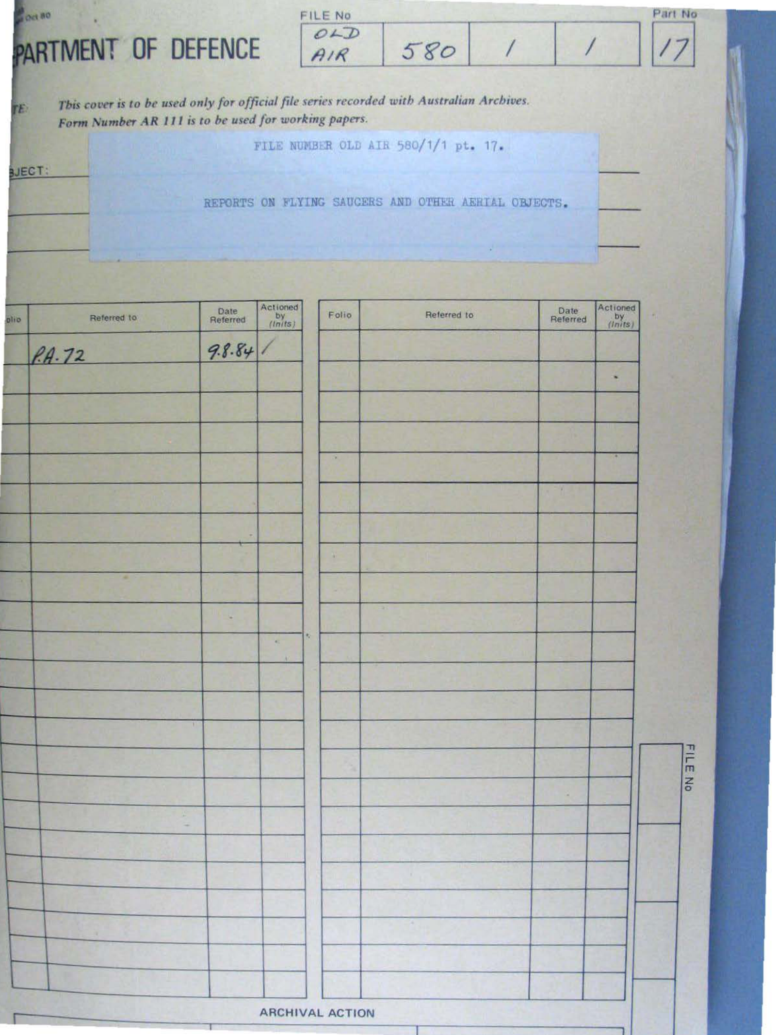 No. 21 — File A703 580/1/1 Part 17 (646573)