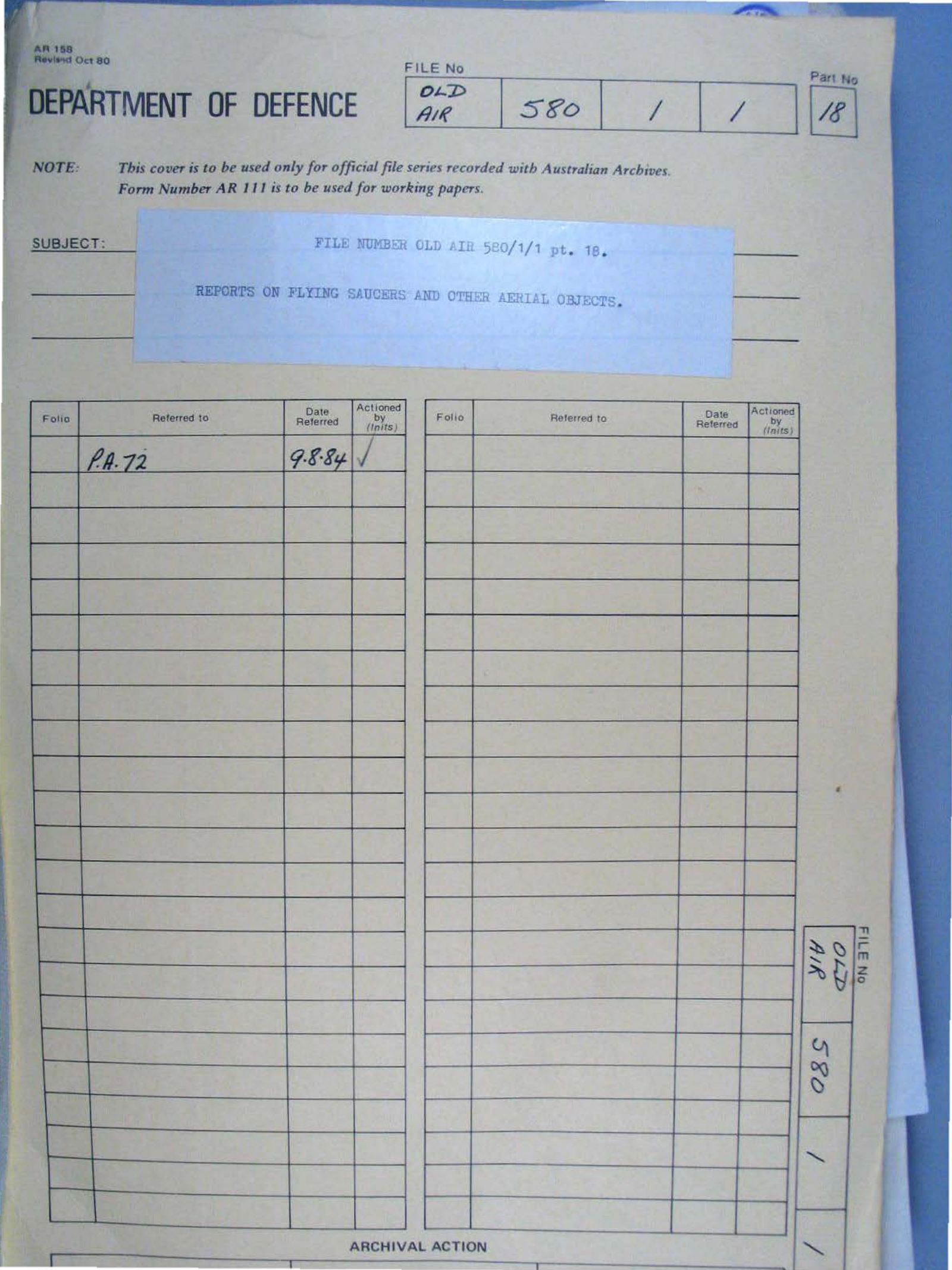 No. 22 — File A703 580/1/1 Part 18 (646576)