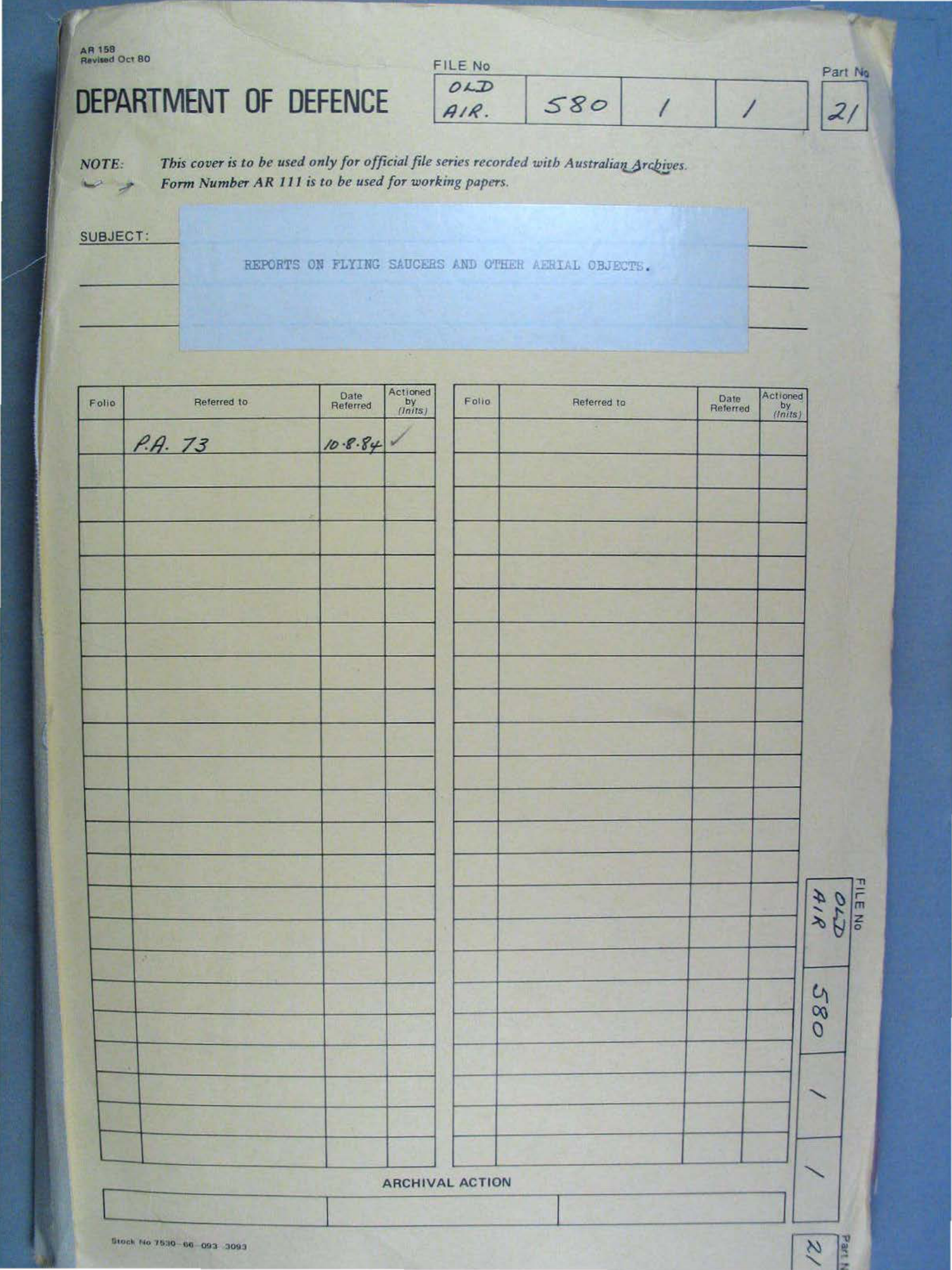 No. 25 — File A703 580/1/1 Part 21 (646579)