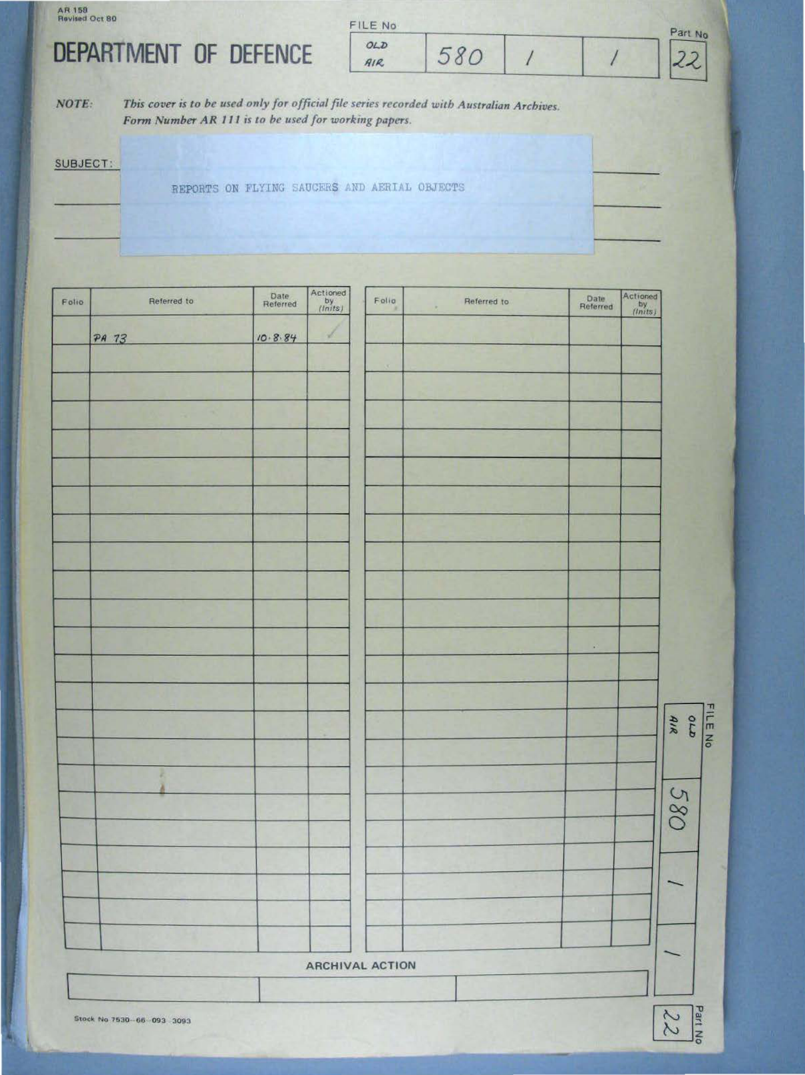 No. 26 — File A703 580/1/1 Part 22 (646580)
