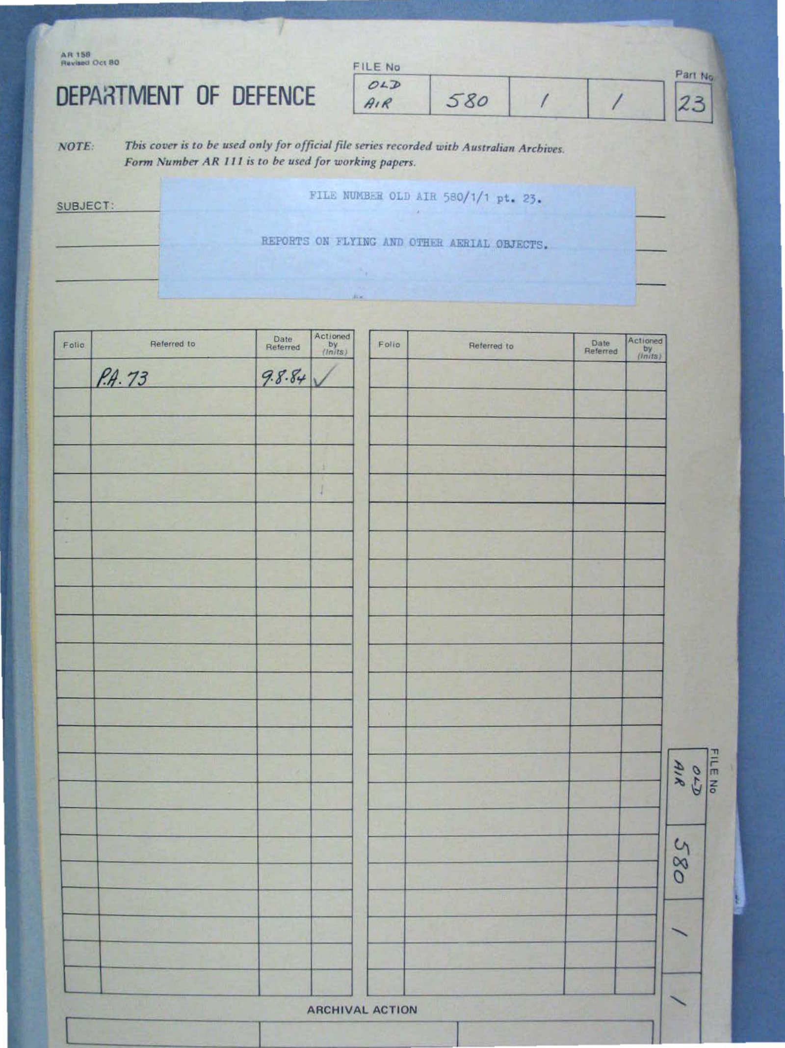No. 27 — File A703 580/1/1 Part 23 (646581)