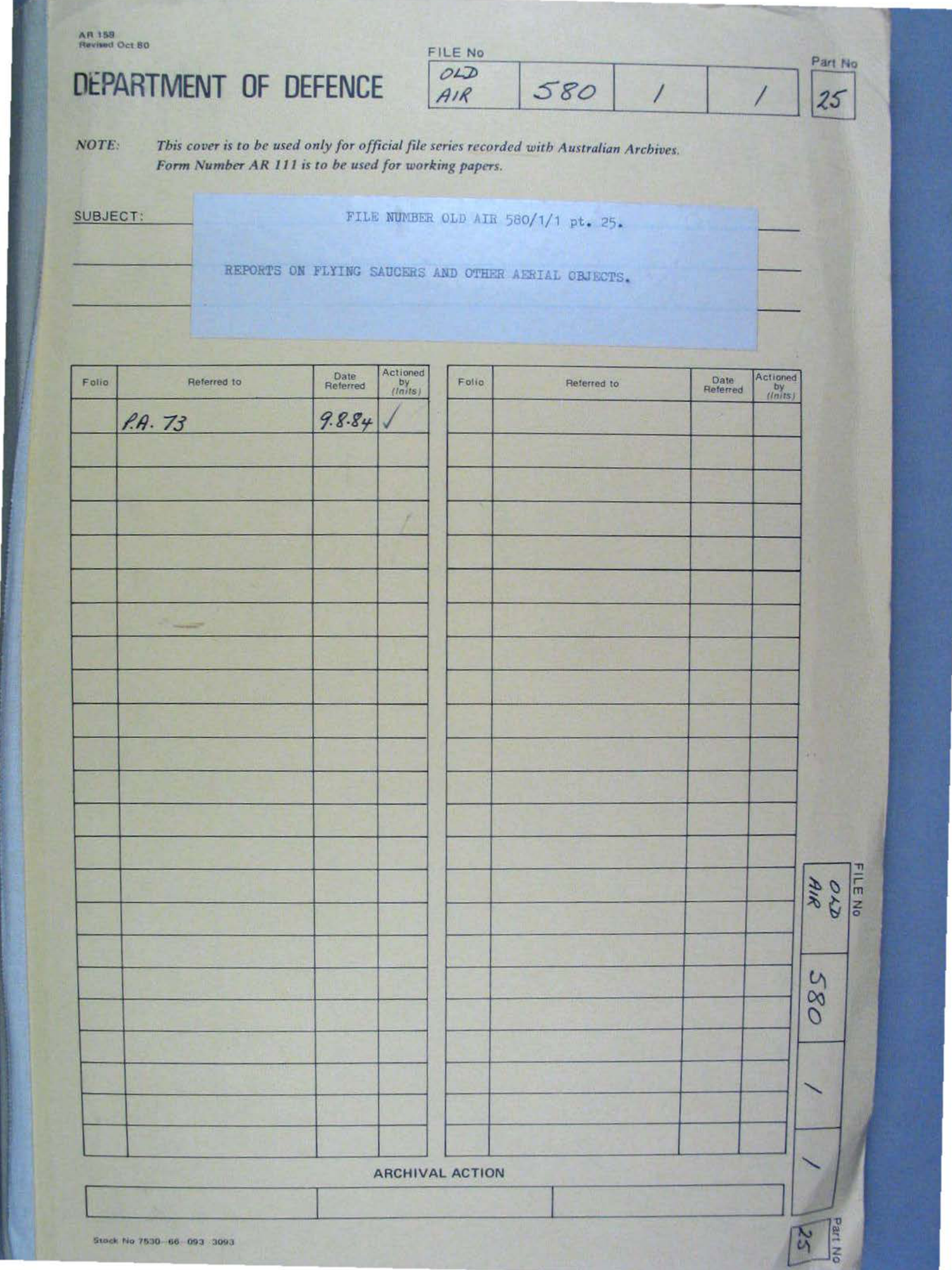 No. 29 — File A703 580/1/1 Part 25 (646584)