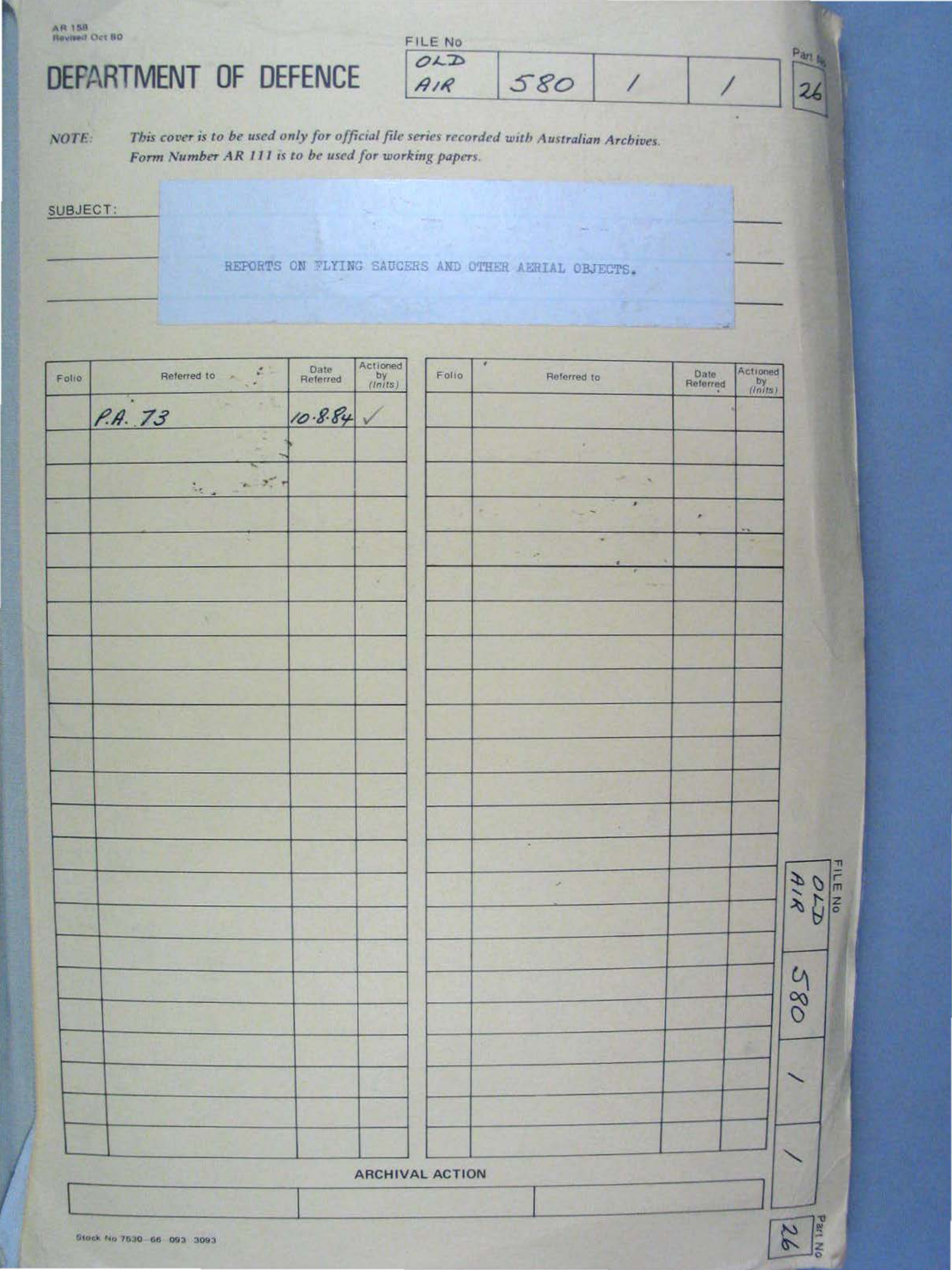 No. 30 — File A703 580/1/1 Part 26 (646585)