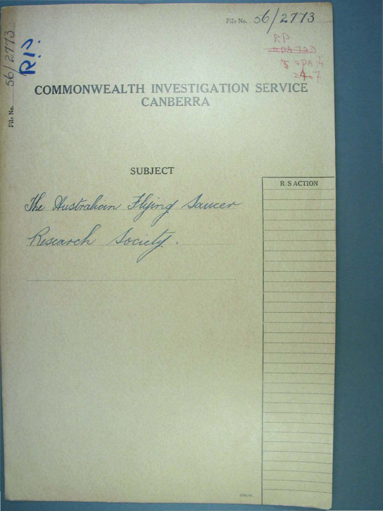 No. 39 — Australian Flying Saucer Research Society — File A1533 1956–2773 (11844