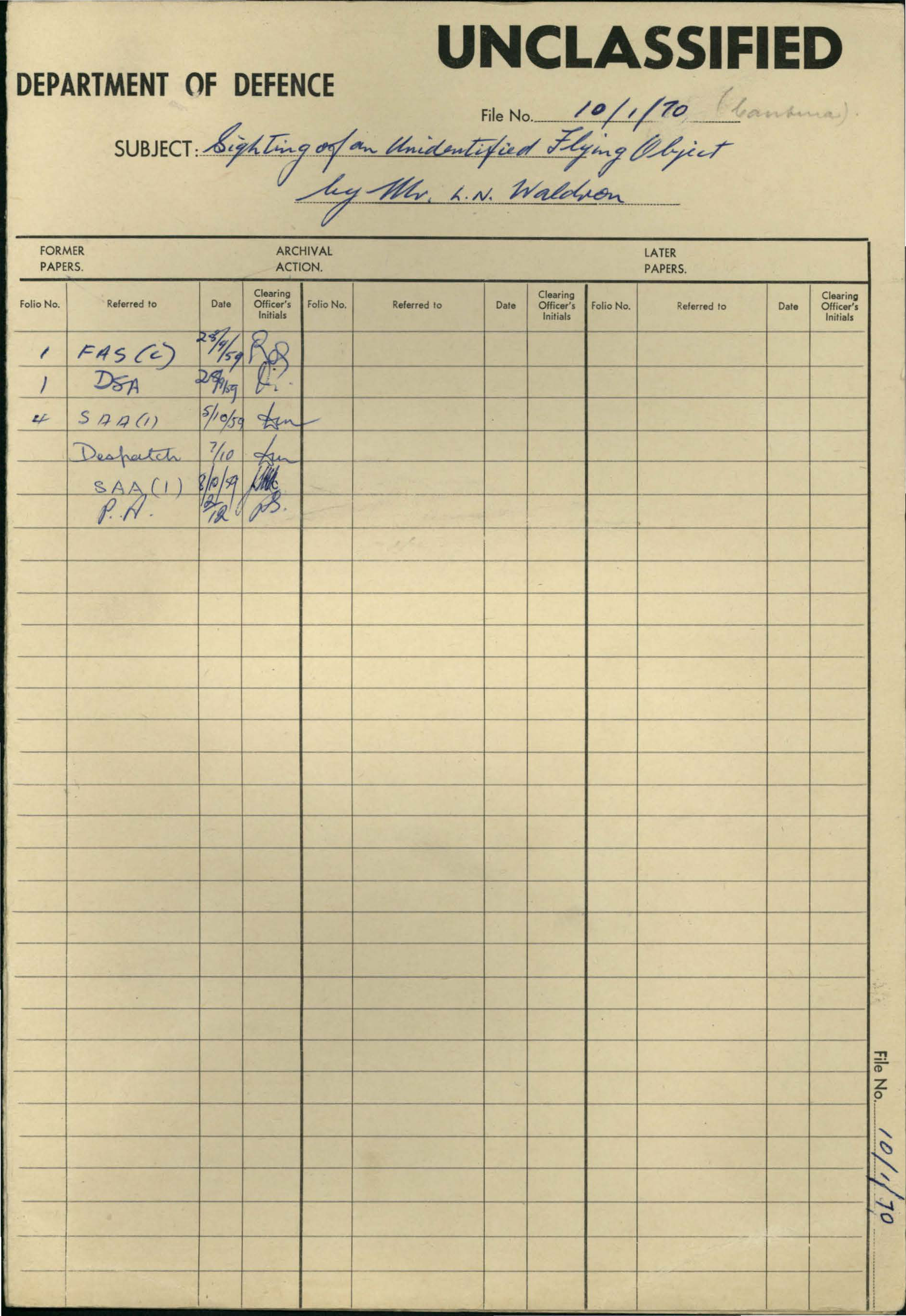 No. 40 — File A1945 10/1/70 (12254705)