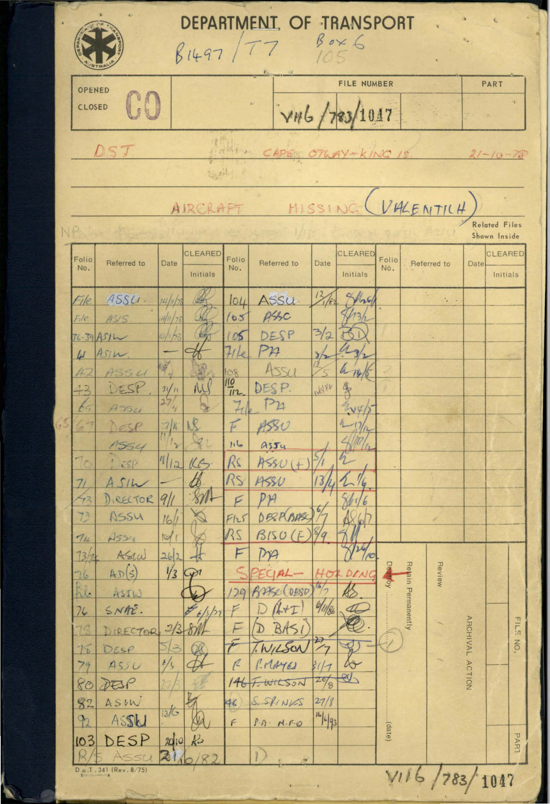 No. 58 — File B1497 V116/783/1047 (10491375)