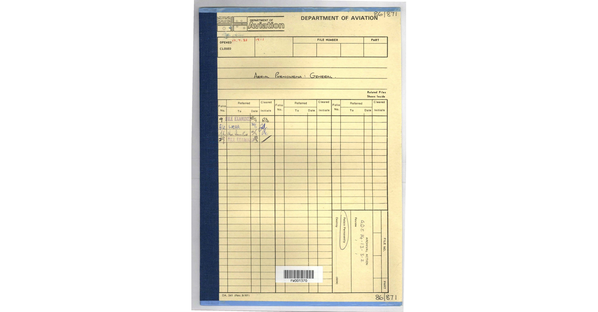 Australia UFO Disclosure 72, 18p File K95 1986 871 1886625