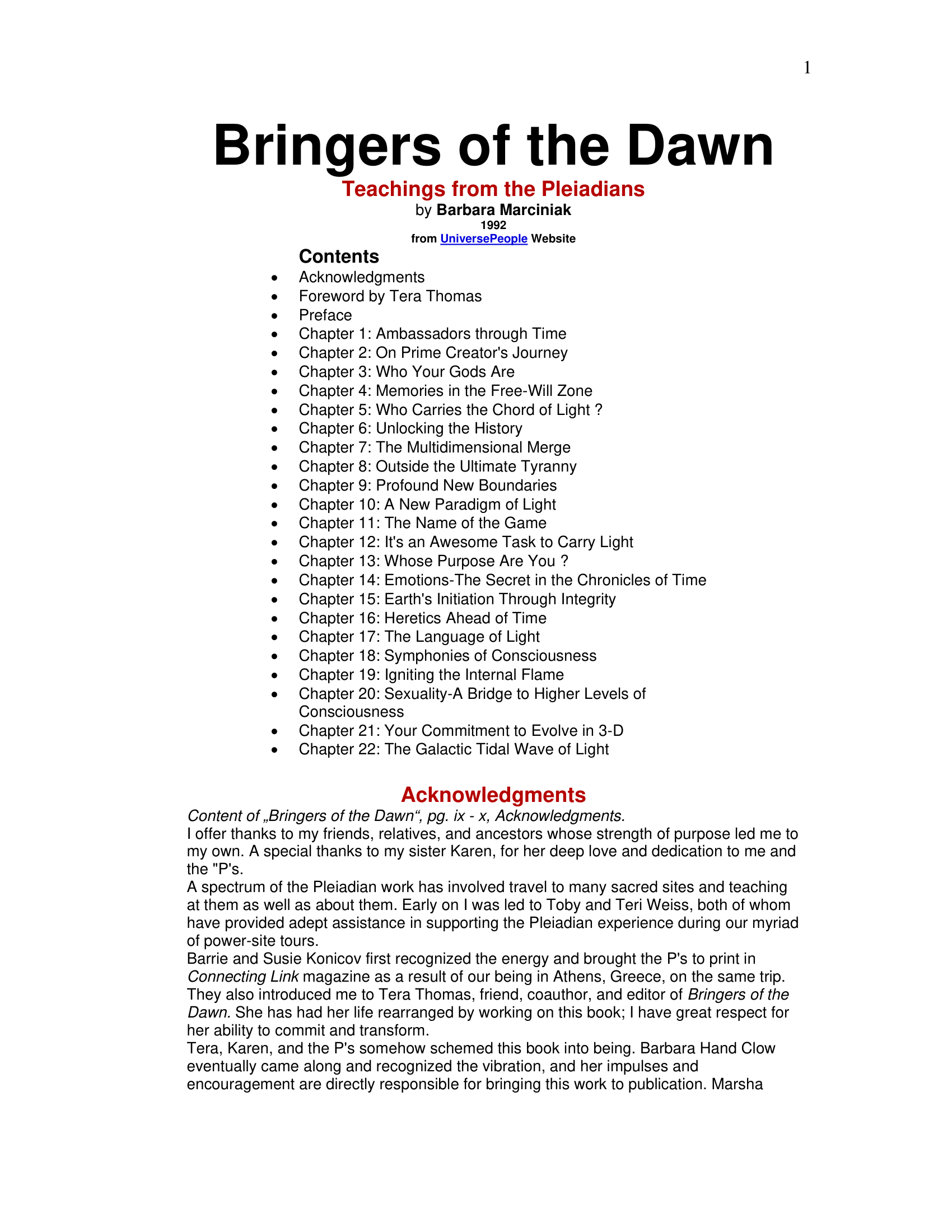Bringers Of The Dawn Barbara Marciniak
