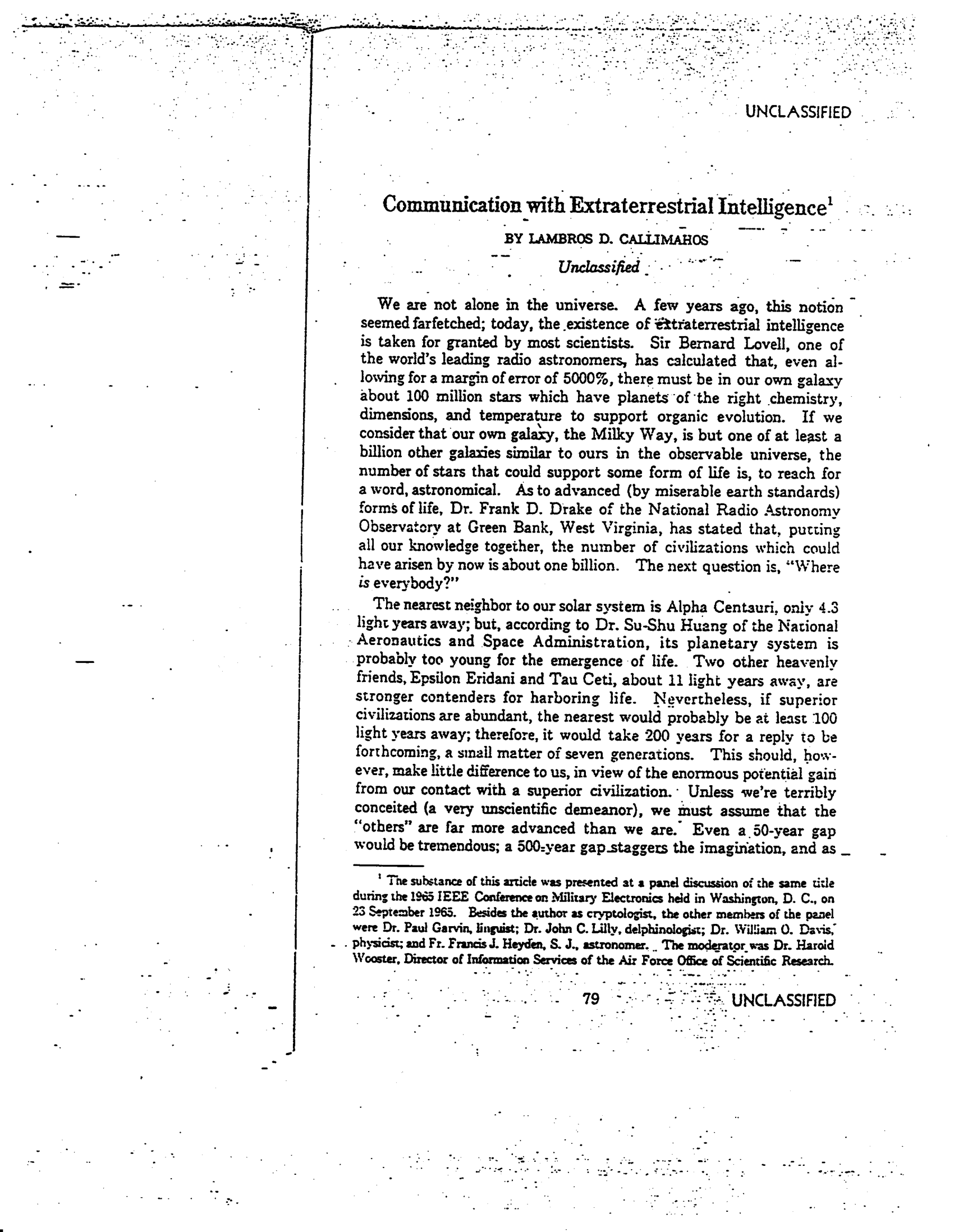Communication With Extraterrestrial Intelligence LD Callimahos