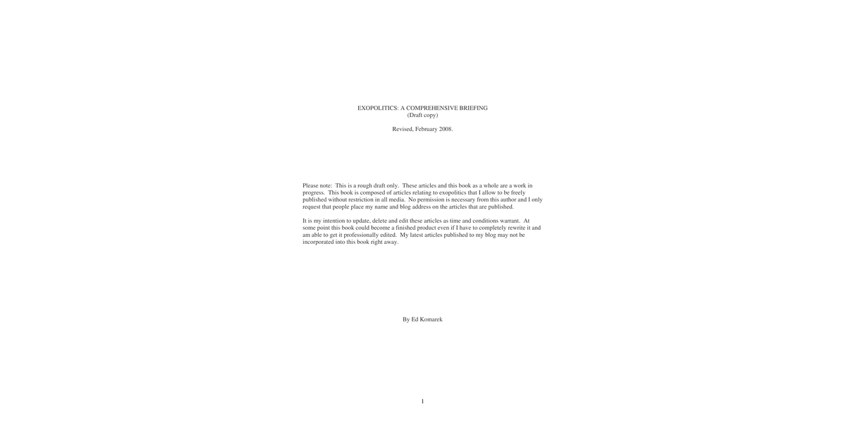 Exopolitics A Comprehensive Briefing Ed Komarek