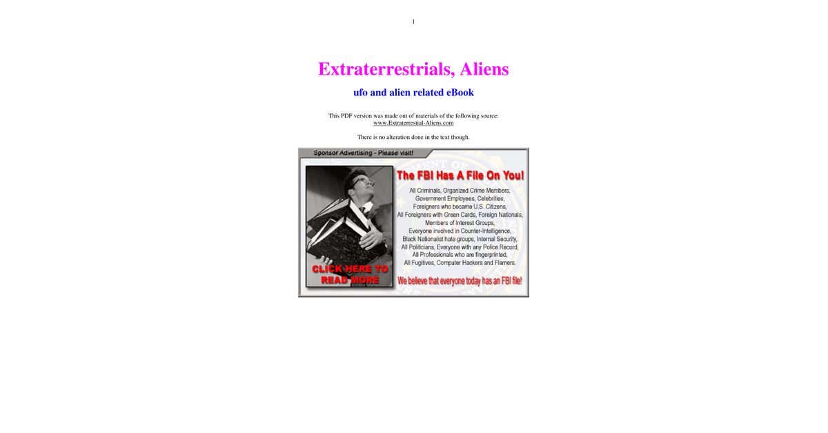 Extraterrestrials And Aliens Various Info