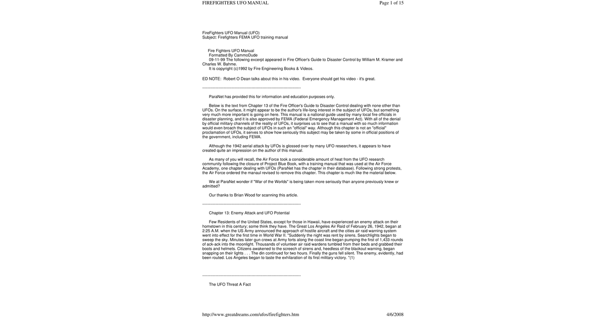 Firefighters FEMA UFO Training Manual