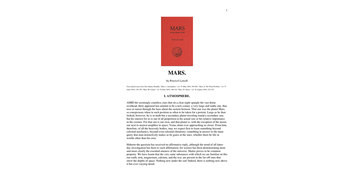 Mars As The Abode Of Life Percival Lowell
