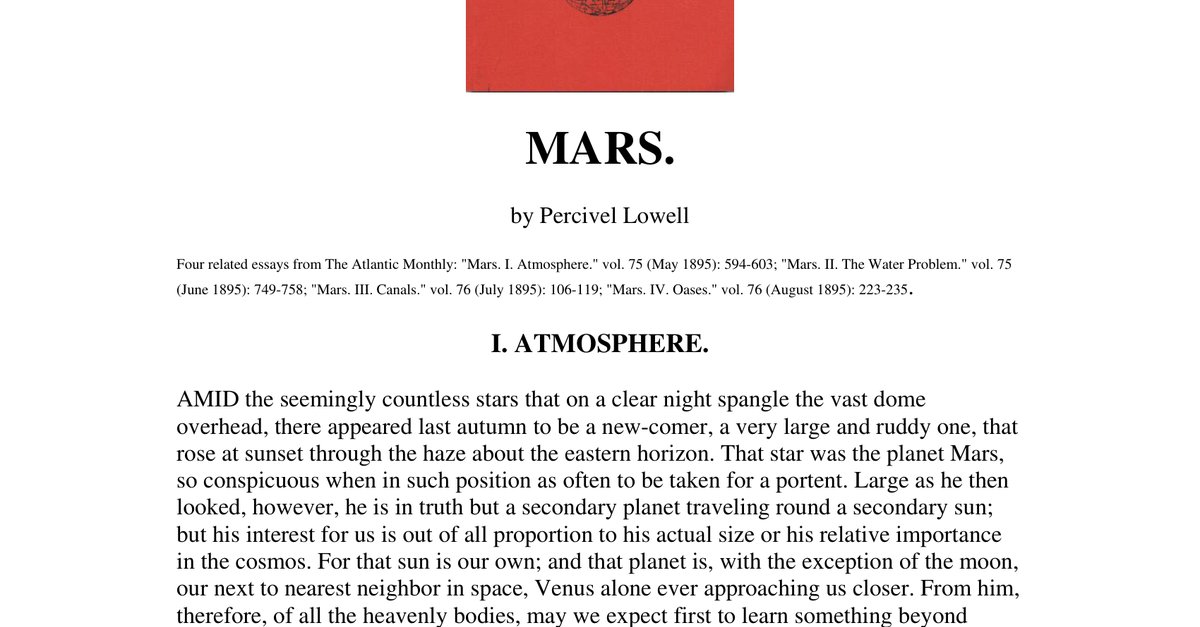 Mars As The Abode of Life Percival Lowell