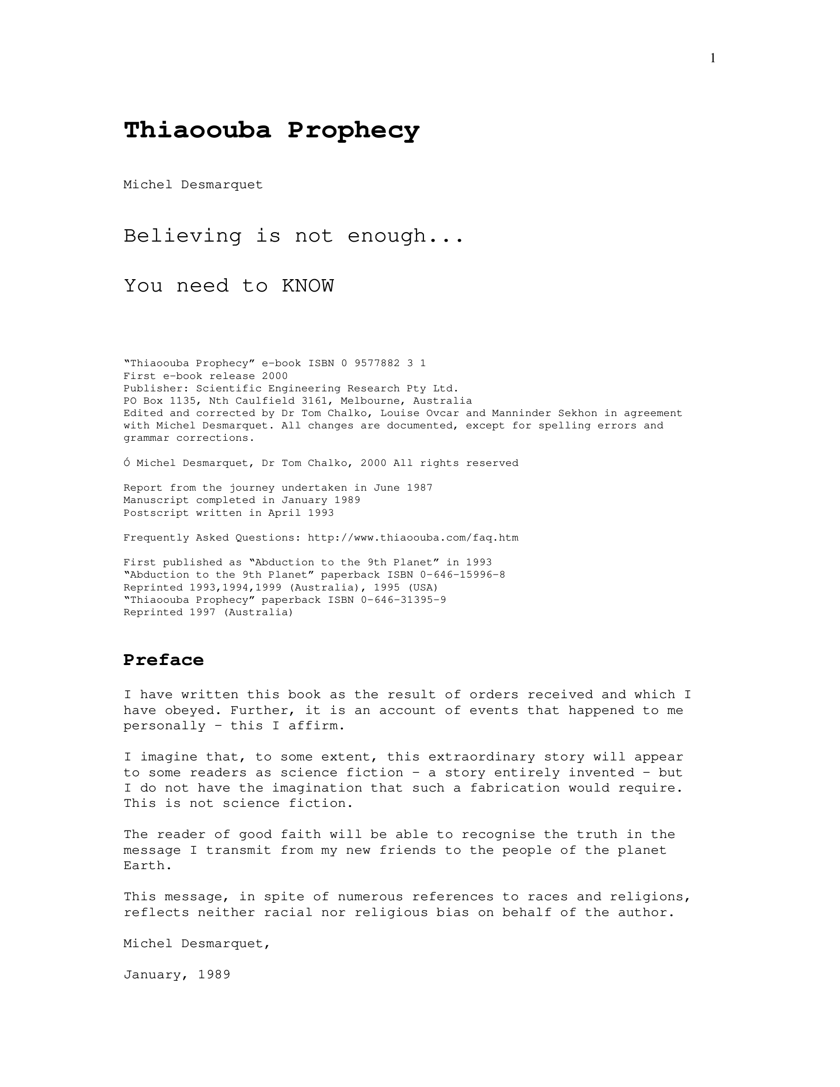 Thiaoouba Profecy Michel Desmarquet