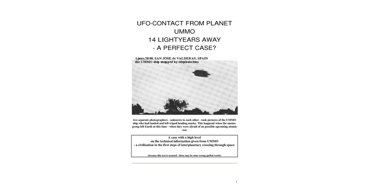 UFO Contact From Planet Ummo