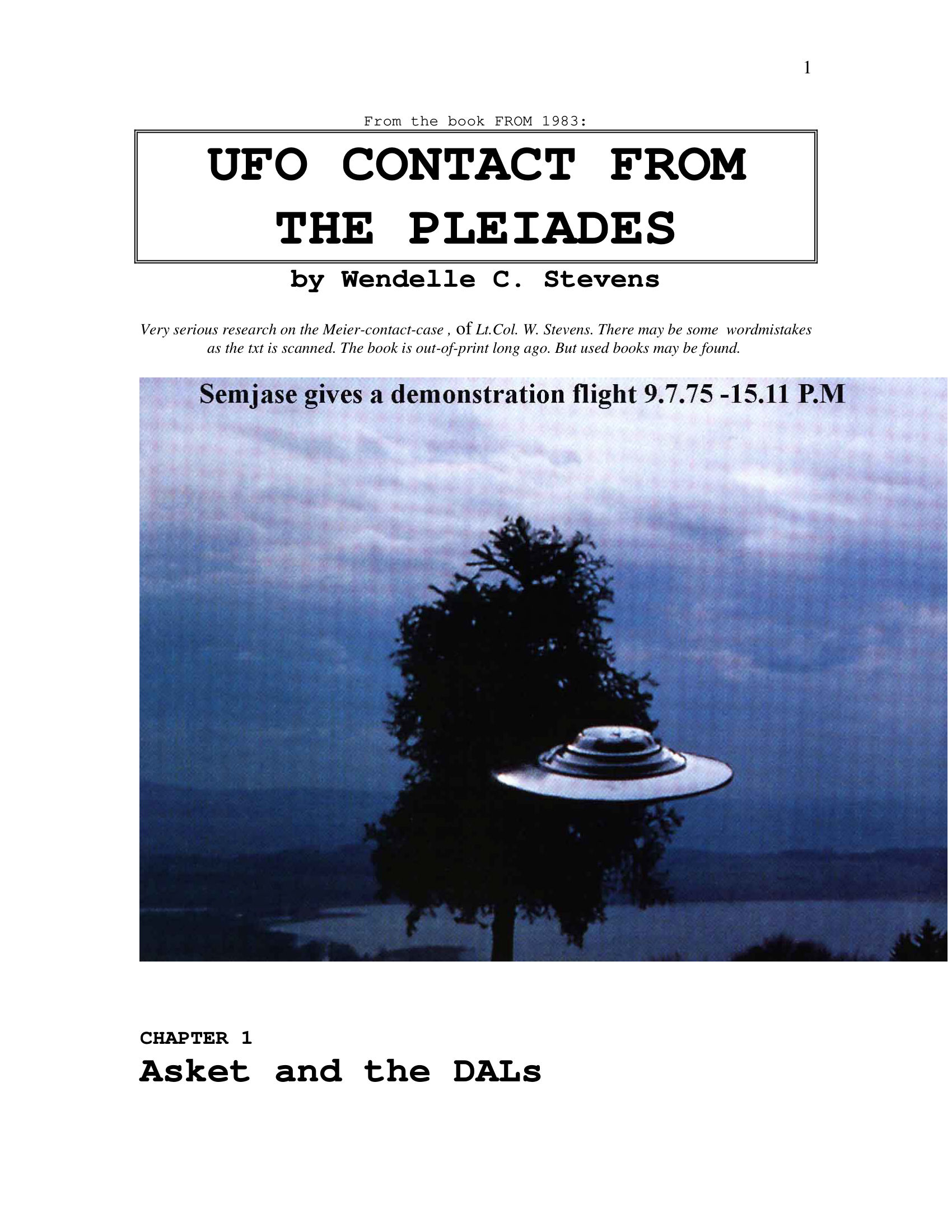 UFO Contact From The Pleiadies W Stevens