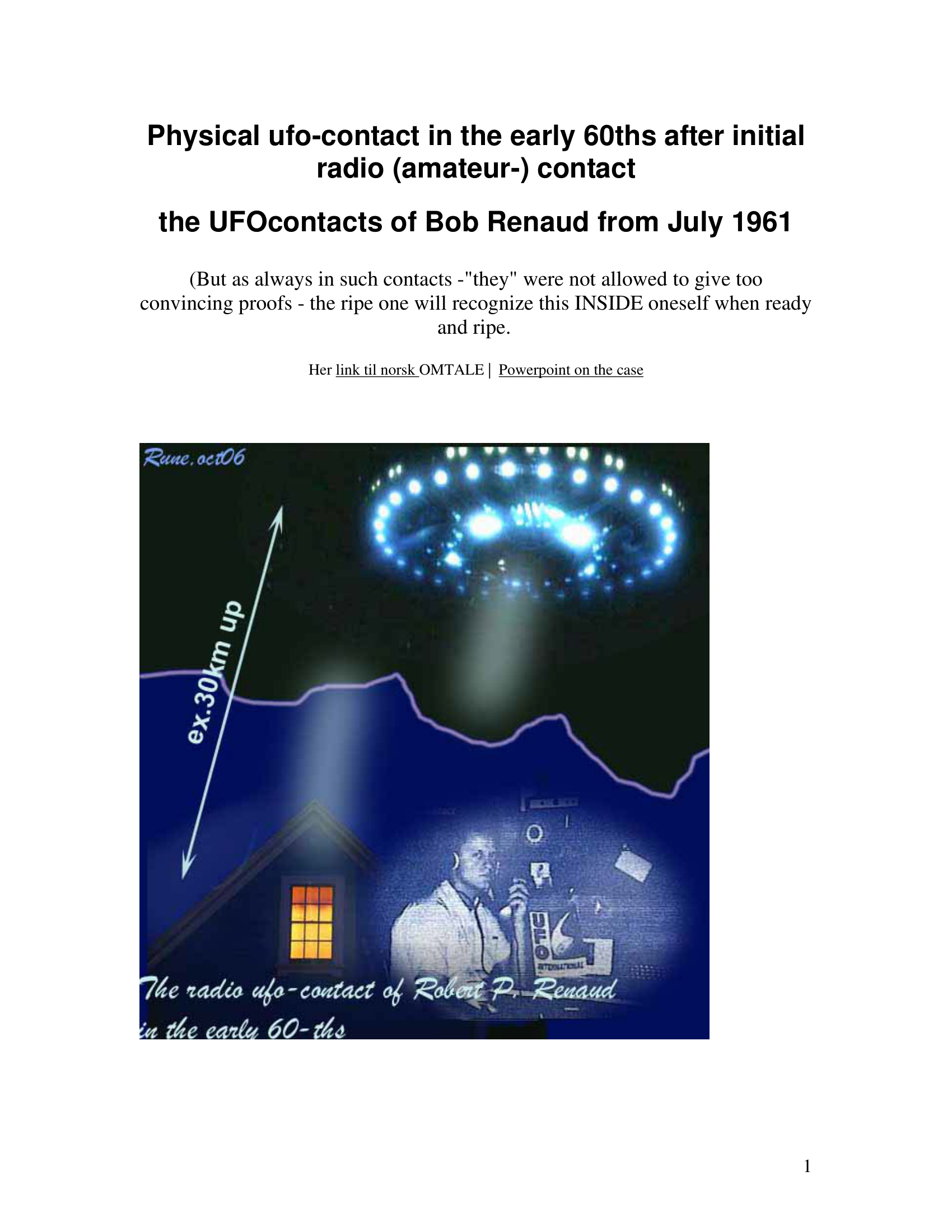 UFO Contacts 1961 Rob Renaud