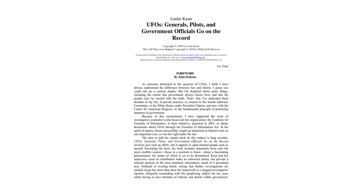 UFOs Generals, Pilots And Governmant Officials Go On Record Leslie Kean