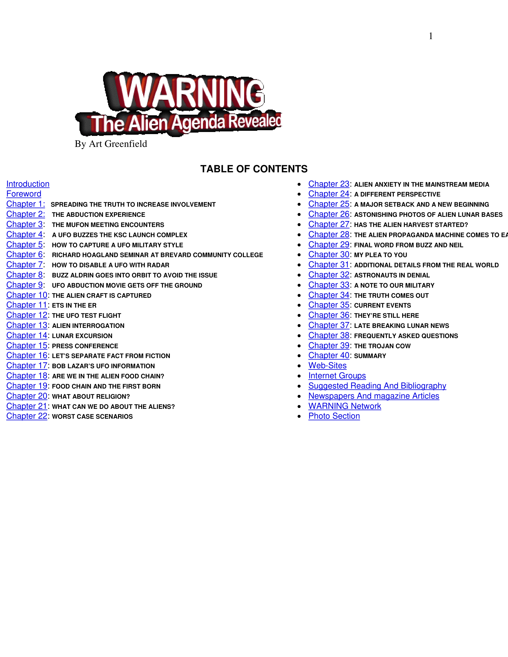 Warning Alien Agenda Revealed Art Greenfield