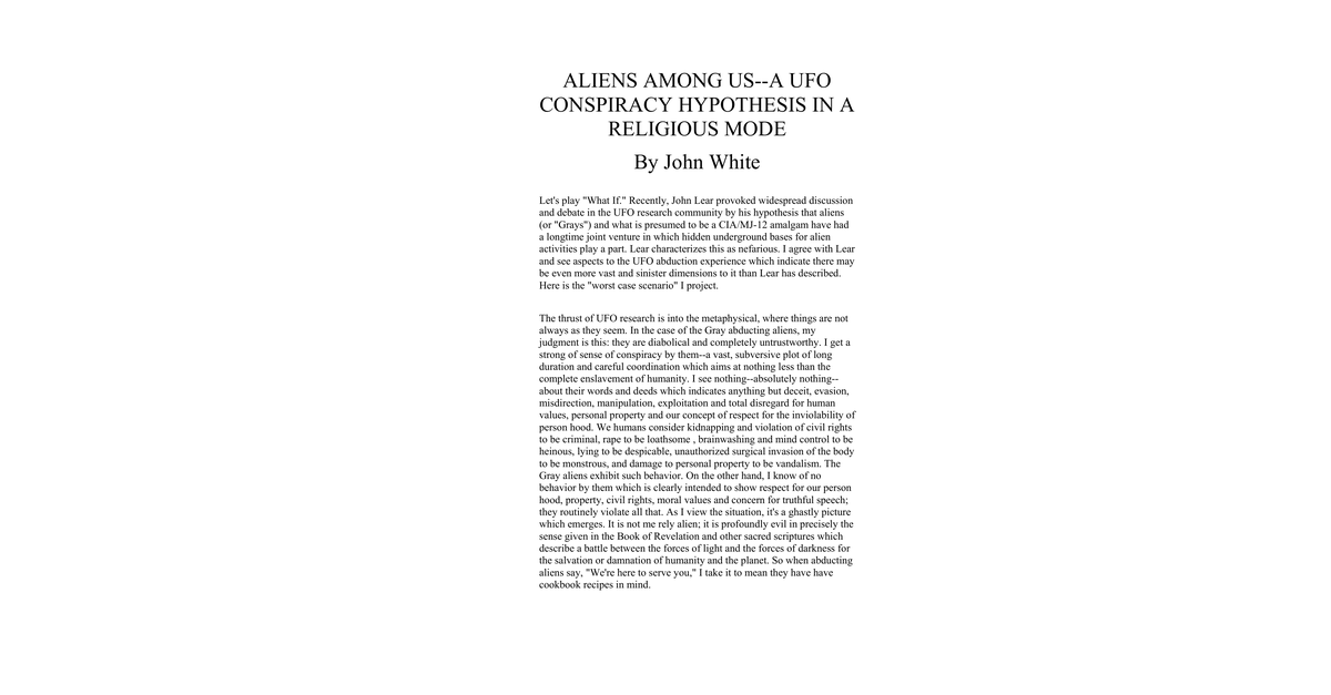 Aliens Among Us A Ufo Conspiracy Hypothesis In A Religion John White