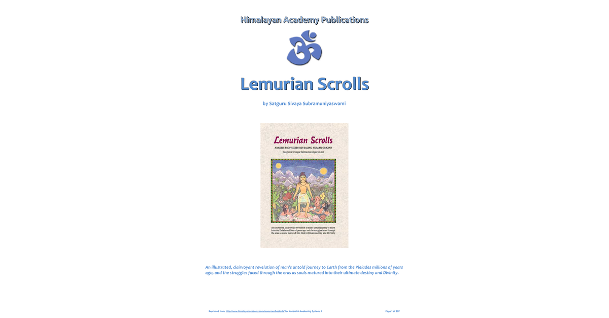 Lemurian Scrolls Satguru Sivaya Subramuniyaswami