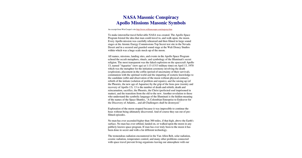 Nasa Masonic Conspiracy William Cooper