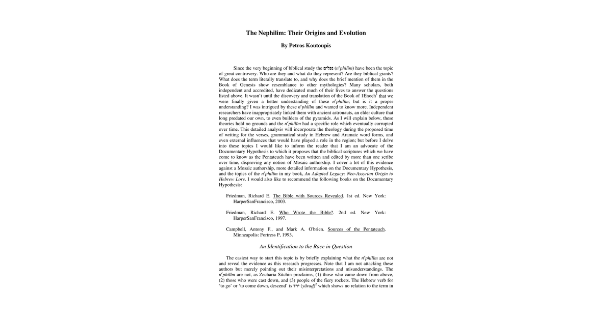 Nephilim Their Origins And Evolution Petros Koutoupis