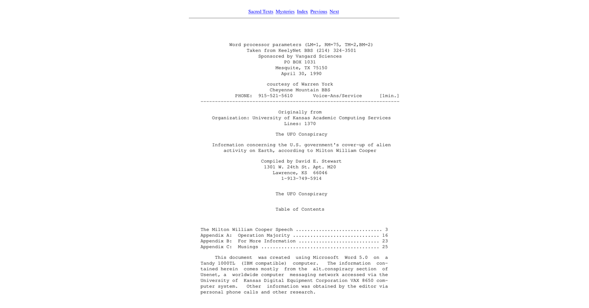 The UFO Conspiracy Milton William Cooper