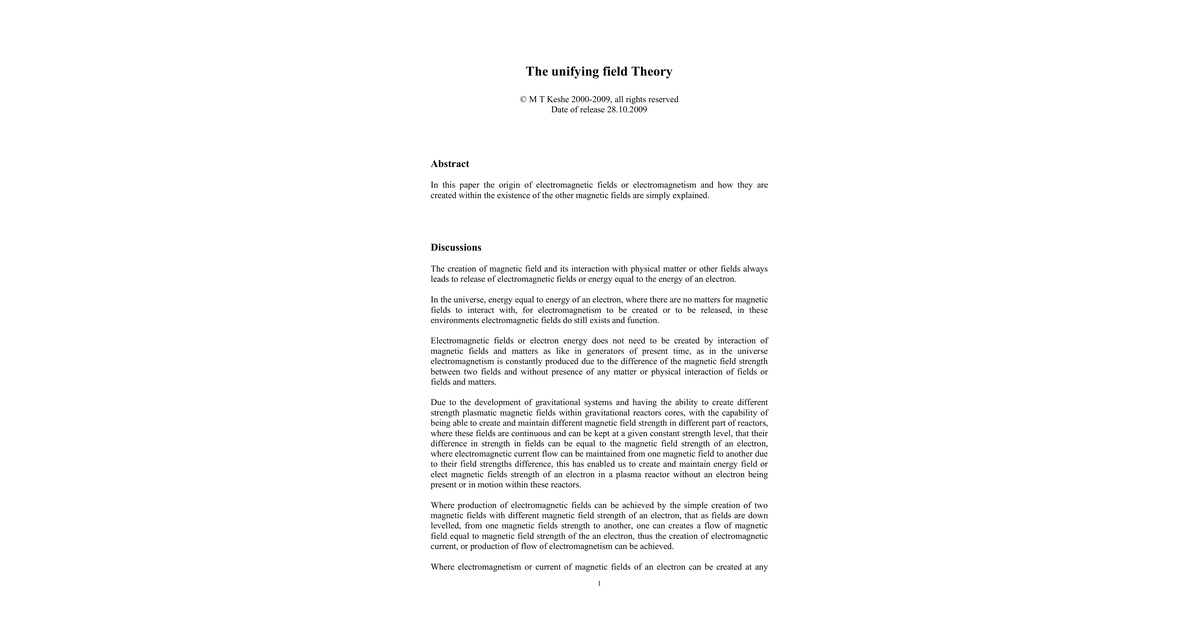 Keshe TAVAKOLI MEHRAN Keshe Unifying Theory