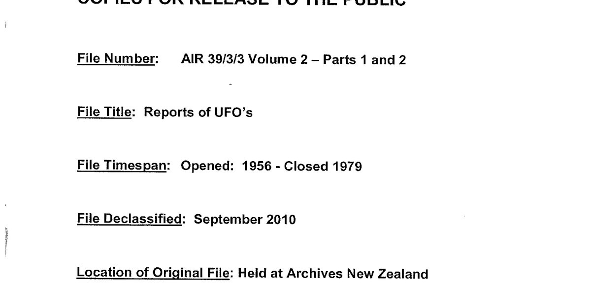 New Zeland Defence Force UFO Disclosure 1956 1979, 387 pages