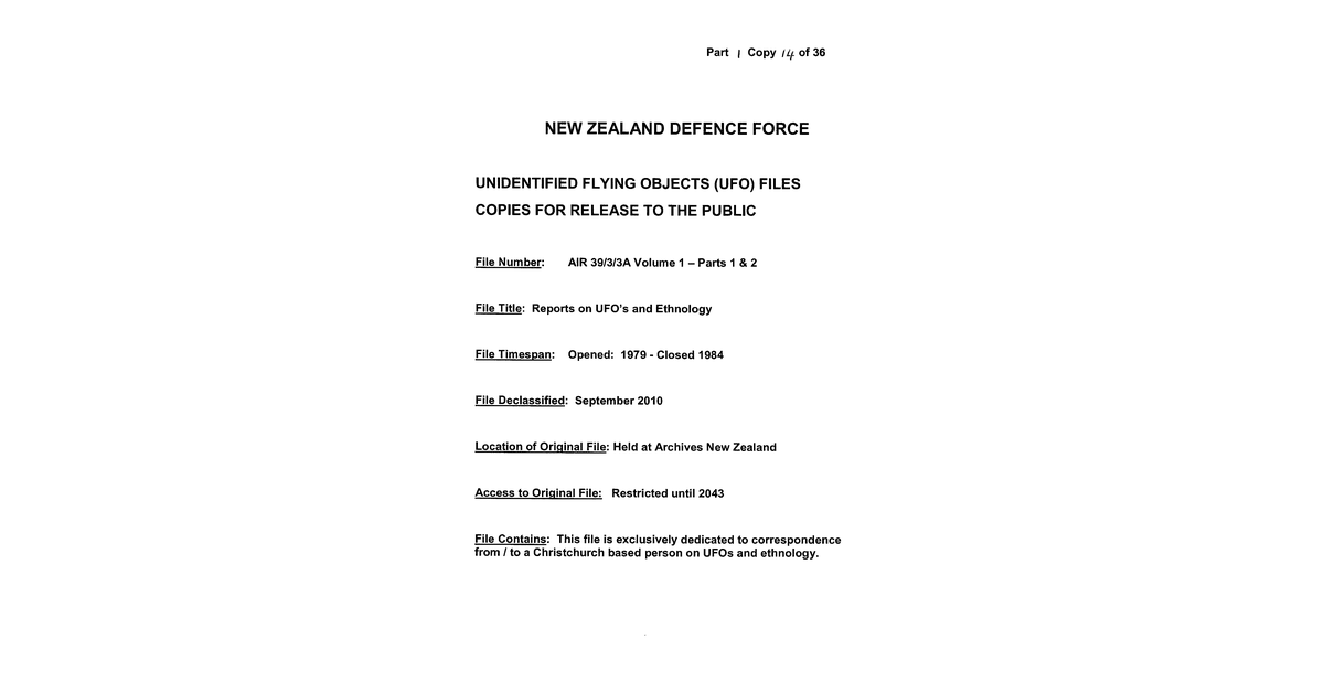 New Zeland Defence Force UFO Disclosure 1979 1984, 248 Pages