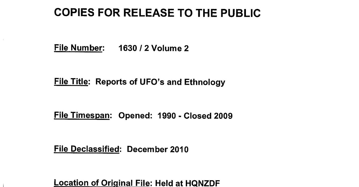 New Zeland Defence Force UFO Disclosure 1990 2009, 153 pages