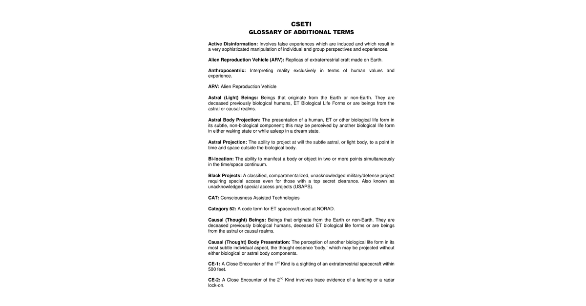 CSETI 03 Glossary Of Terms