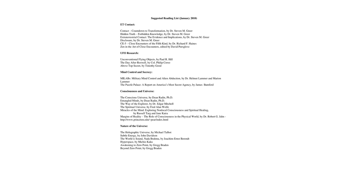CSETI 04 Suggested Reading List Related Information To Study