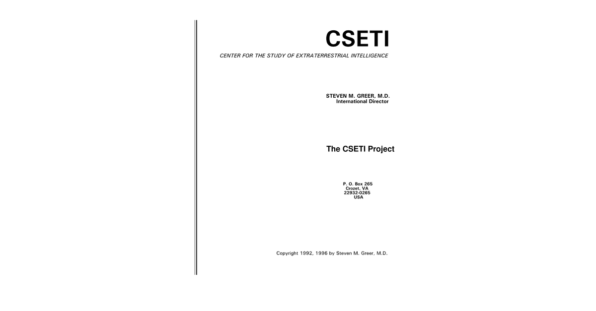 CSETI 16 The CSETI Project Project Overview, 59p